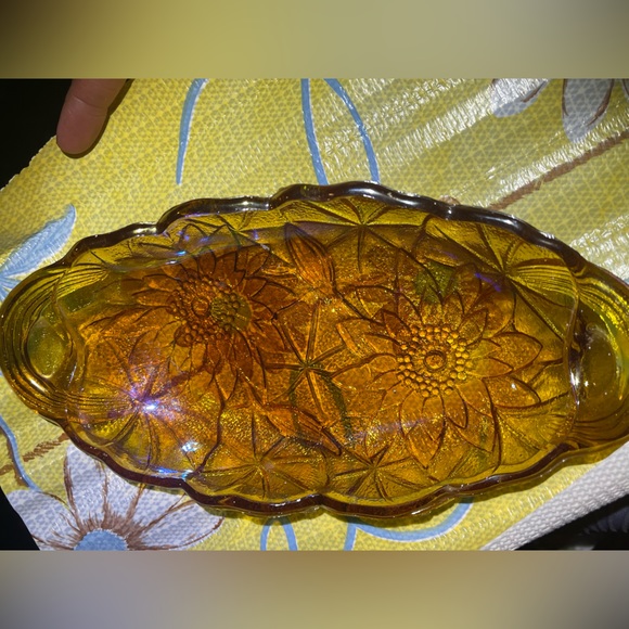 Vintage Indiana Glass Co. Marigold Carnival Glass Serving Dish - Picture 7 of 9